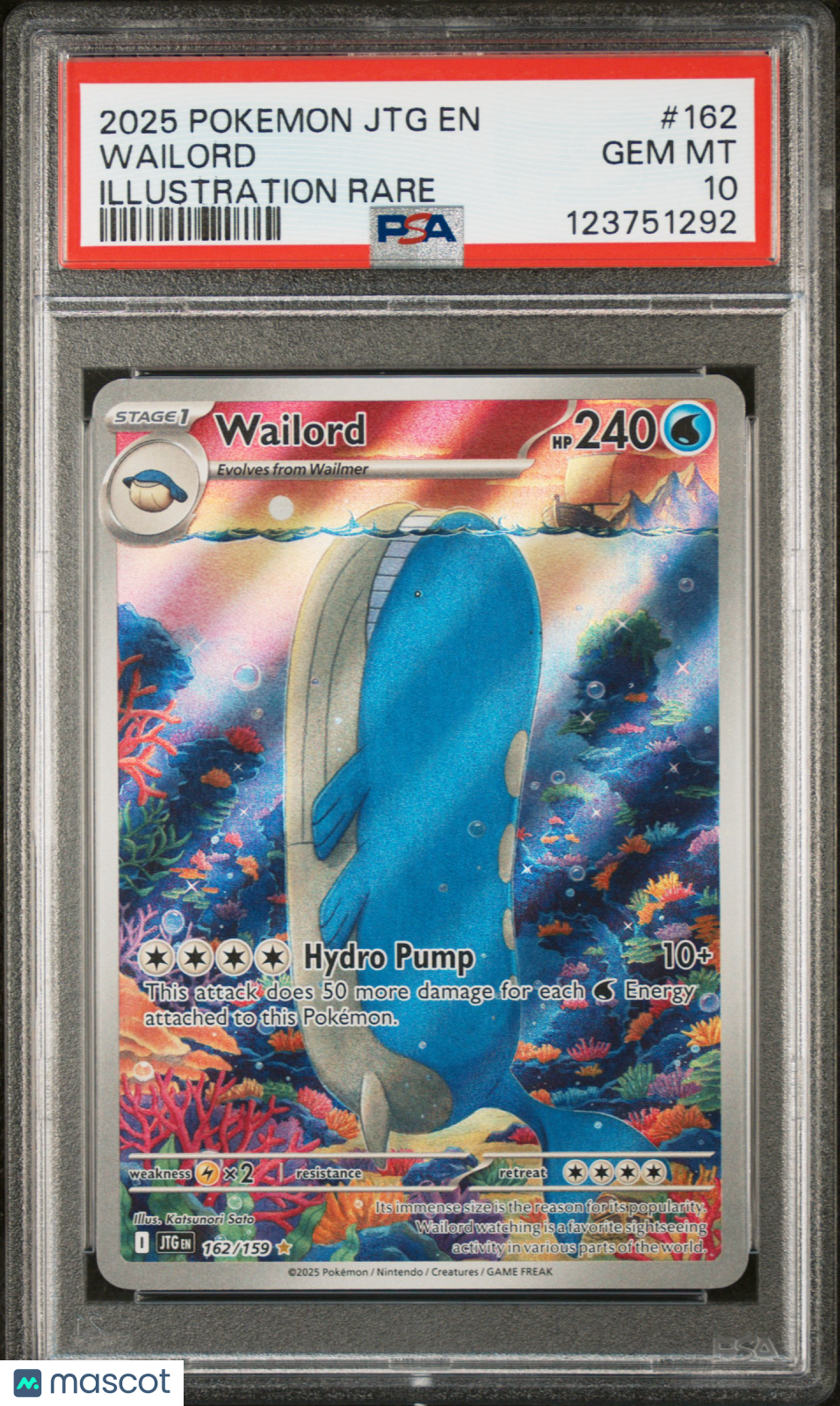 2025 Pokemon JTG EN-Journey Together Wailord #162 Illustration Rare PSA 10