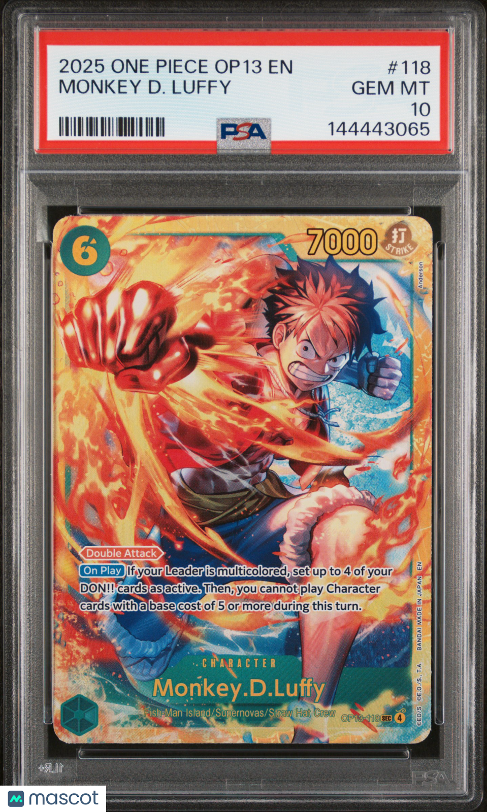2025 One Piece Op13-Carrying On His Will Monkey D. Luffy #118 PSA 10