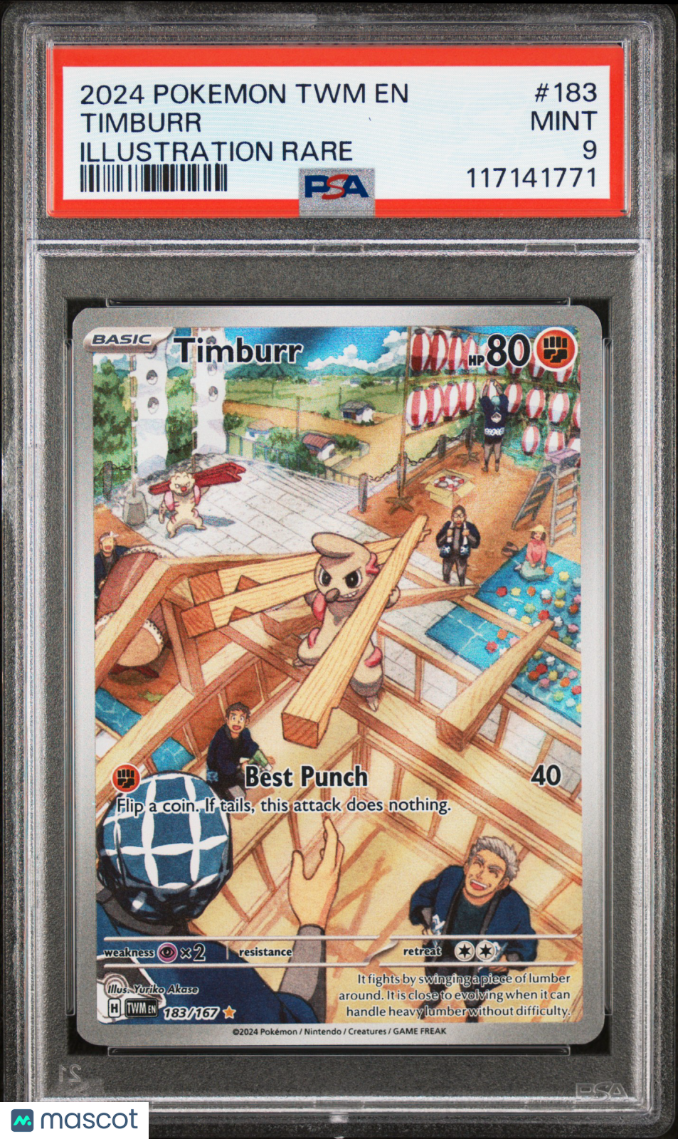 2024 Pokemon TWM EN-Twilight Masquerade Timburr #183 Illustration Rare PSA 9