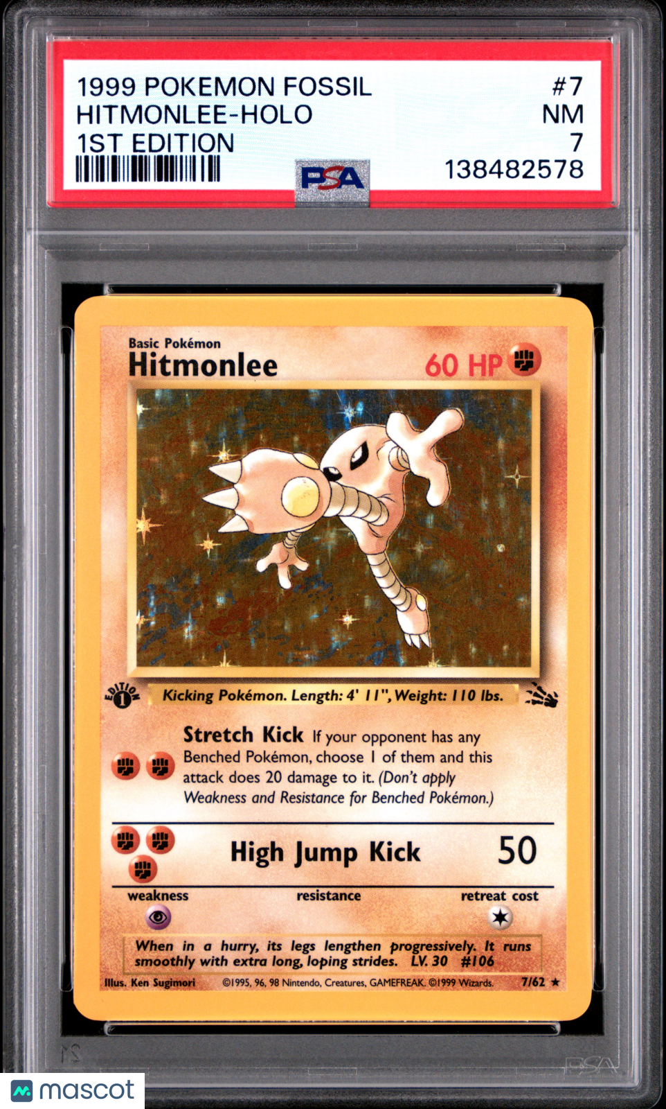 1999 Pokemon Fossil Hitmonlee #7 1st Edition PSA 7