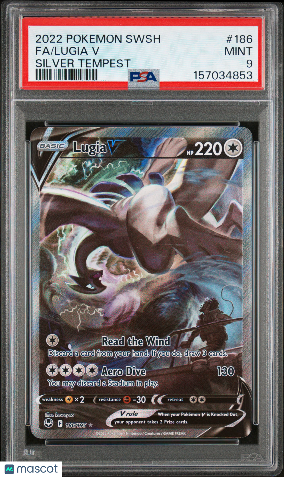 2022 Pokemon Sword & Shield Silver Tempest Lugia V #186 Silver Tempest Fa PSA 9