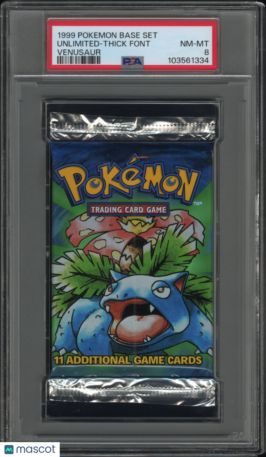 1999 Pokemon Base Set Pack Unlimited-Thick Font Venusaur PSA 8