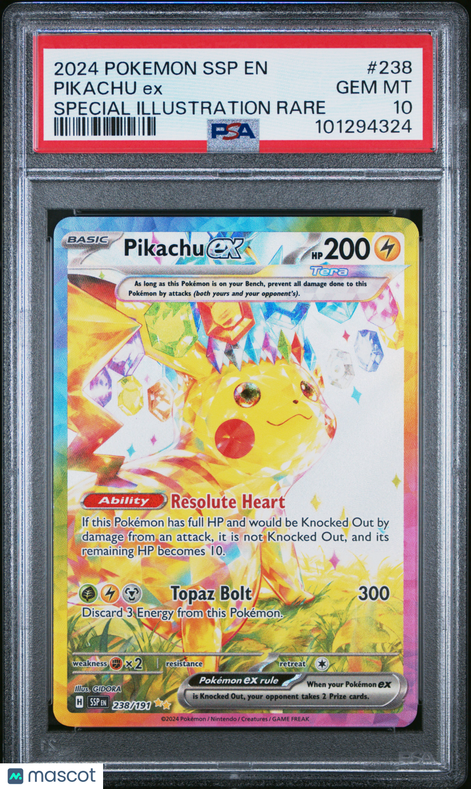 2024 Pokemon SSP EN-Surging Sparks Pikachu EX #238 Special Illustration Rare PSA 10
