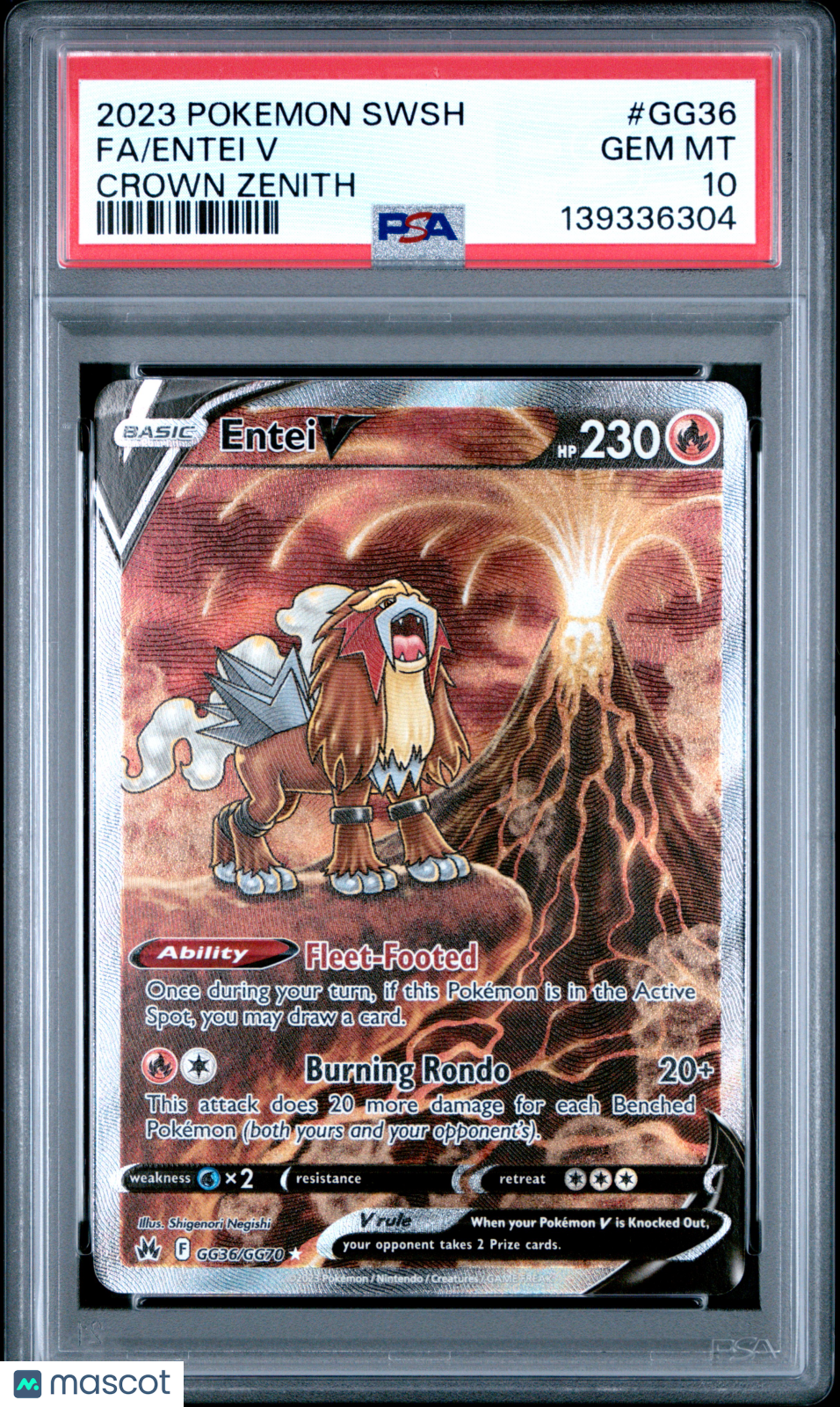 2023 Pokemon Sword And Shield Crown Zenith Entei V #GG36 Crown Zenith Fa PSA 10