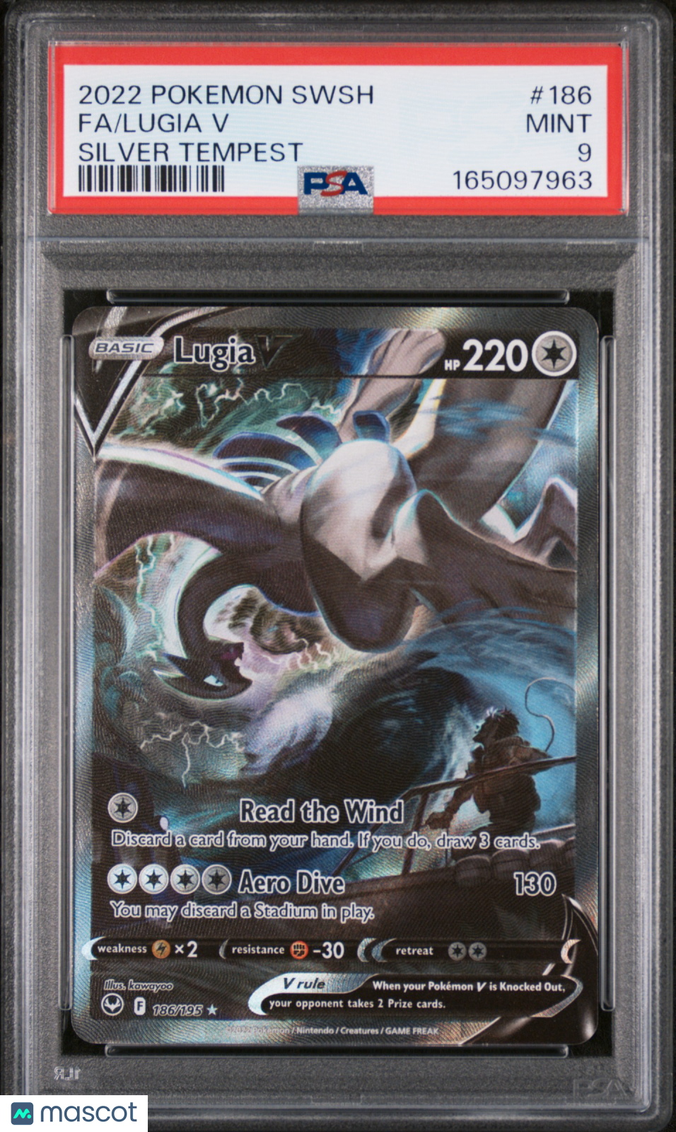2022 Pokemon Sword & Shield Silver Tempest Lugia V #186 Fa Silver Tempest PSA 9