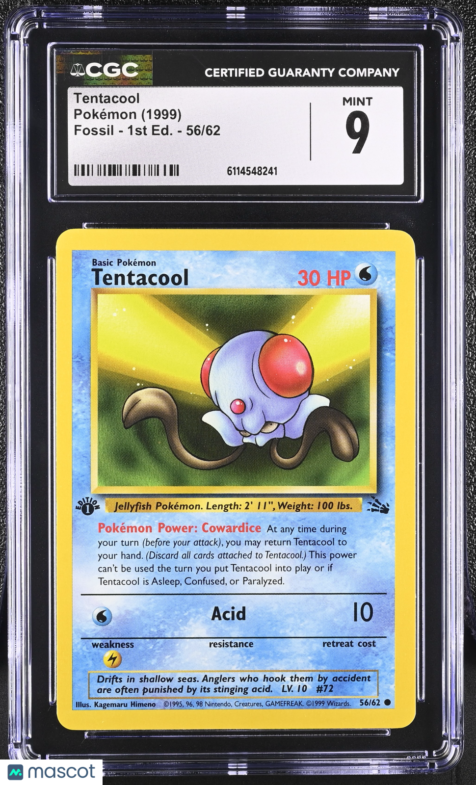 1999 Pokemon Tentacool #56/62 56/62 1st Edition CGC 9