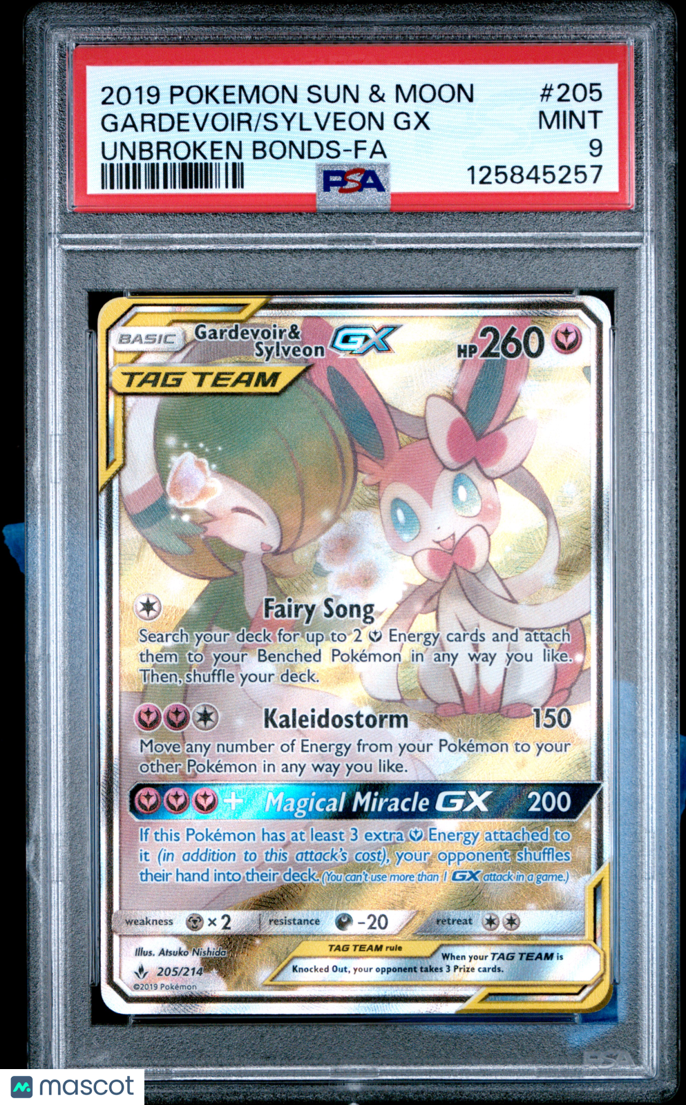 2019 Pokemon Sun & Moon Unbroken Bonds Gardevoir Sylveon GX #205 Unbroken Bonds-Fa PSA 9