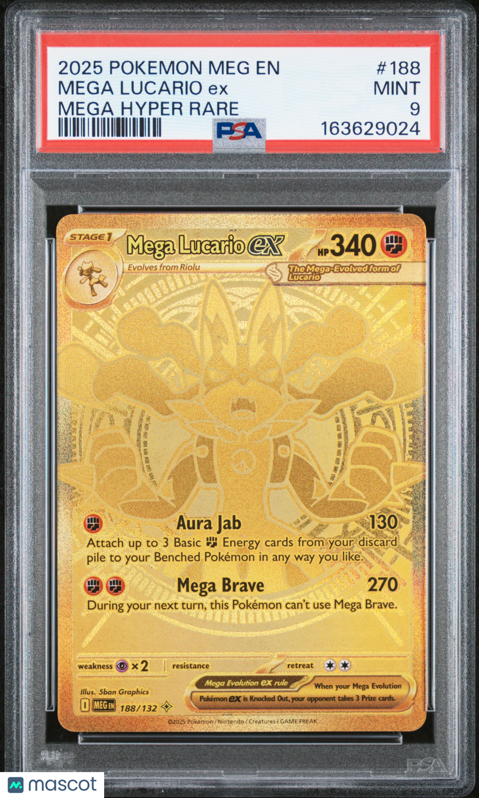 2025 Pokemon Meg EN-Mega Evolution Mega Lucario EX #188 Mega Hyper Rare PSA 9