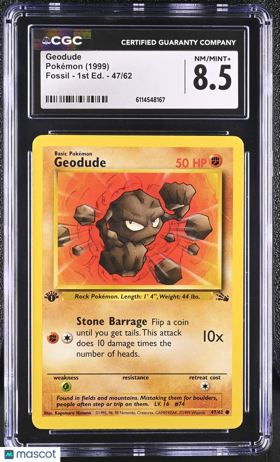 1999 Pokemon Geodude #47/62 47/62 1st Edition CGC 8.5