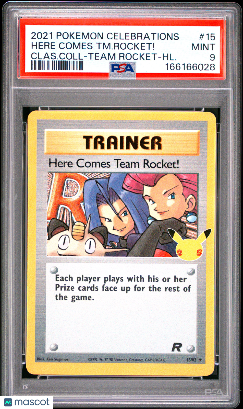 2021 Pokemon Celebrations Classic Collection Here Comes TM. Rocket! #15 Clas.Coll-Team Rocket-HL. PSA 9