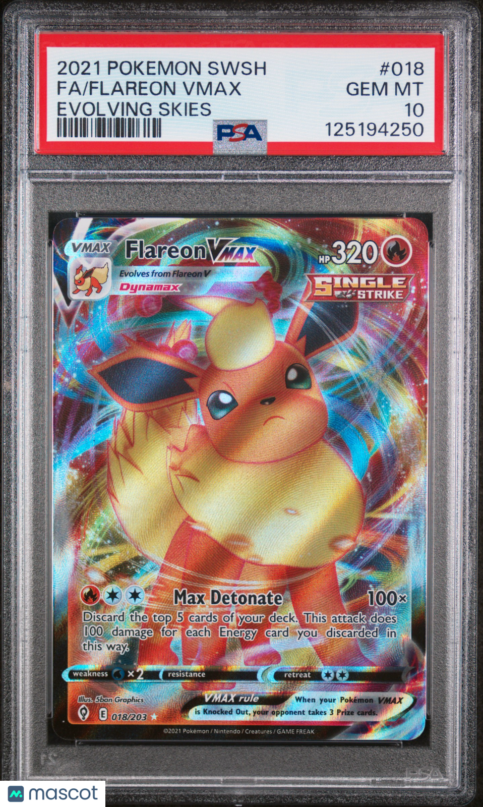 2021 Pokemon Sword & Shield Evolving Skies Flareon VMAX #018 Fa Evolving Skies PSA 10