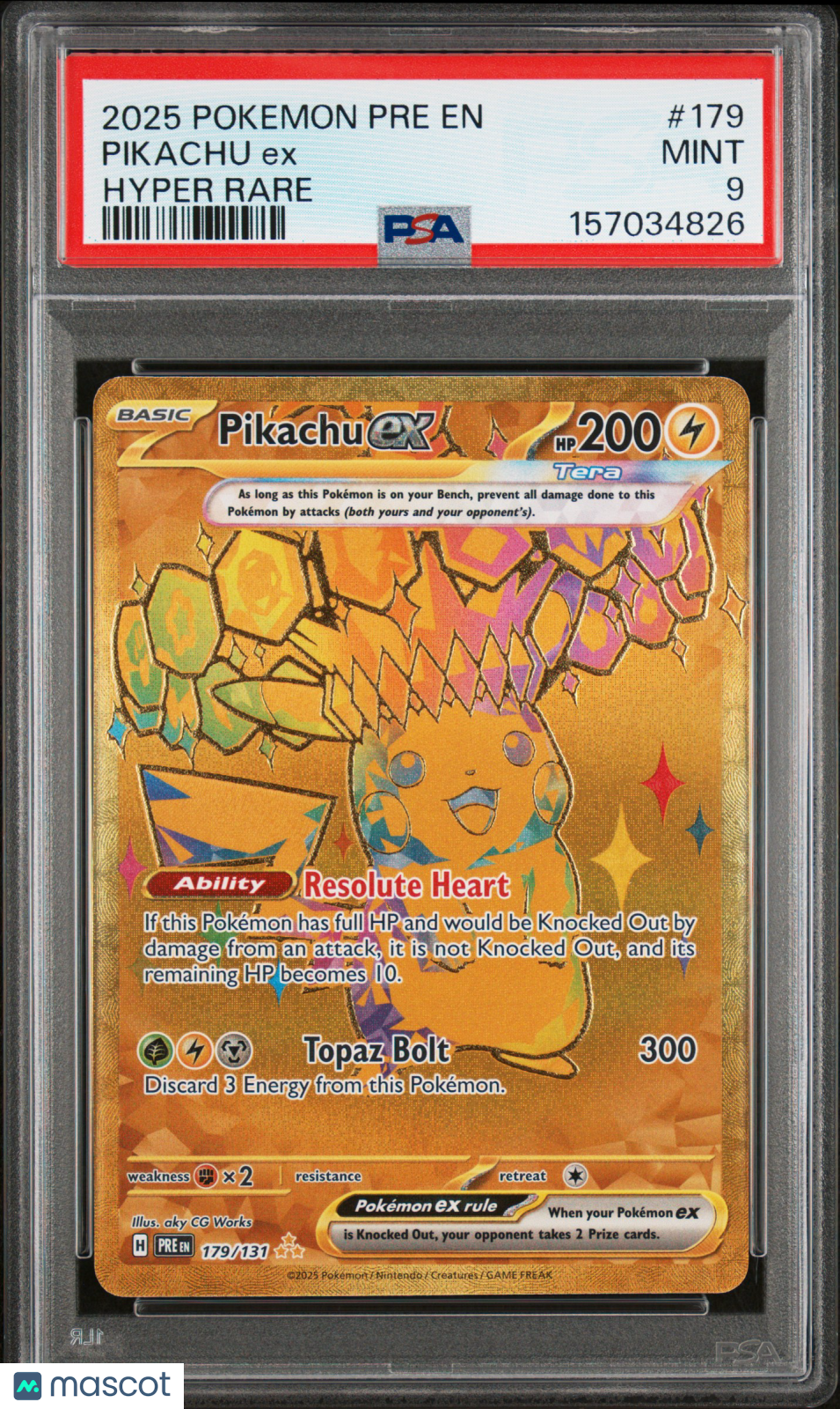 2025 Pokemon Pre EN-Prismatic Evolutions Pikachu EX #179 Hyper Rare PSA 9