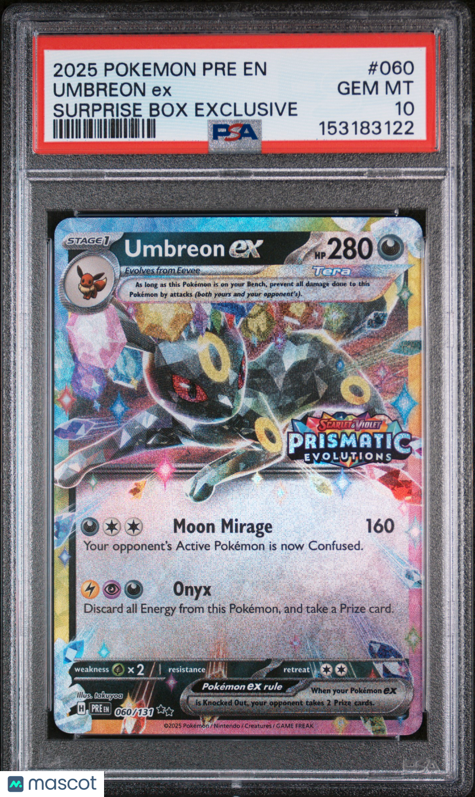 2025 Pokemon Pre EN-Prismatic Evolutions Umbreon EX #060 Surprise Box Exclusive PSA 10