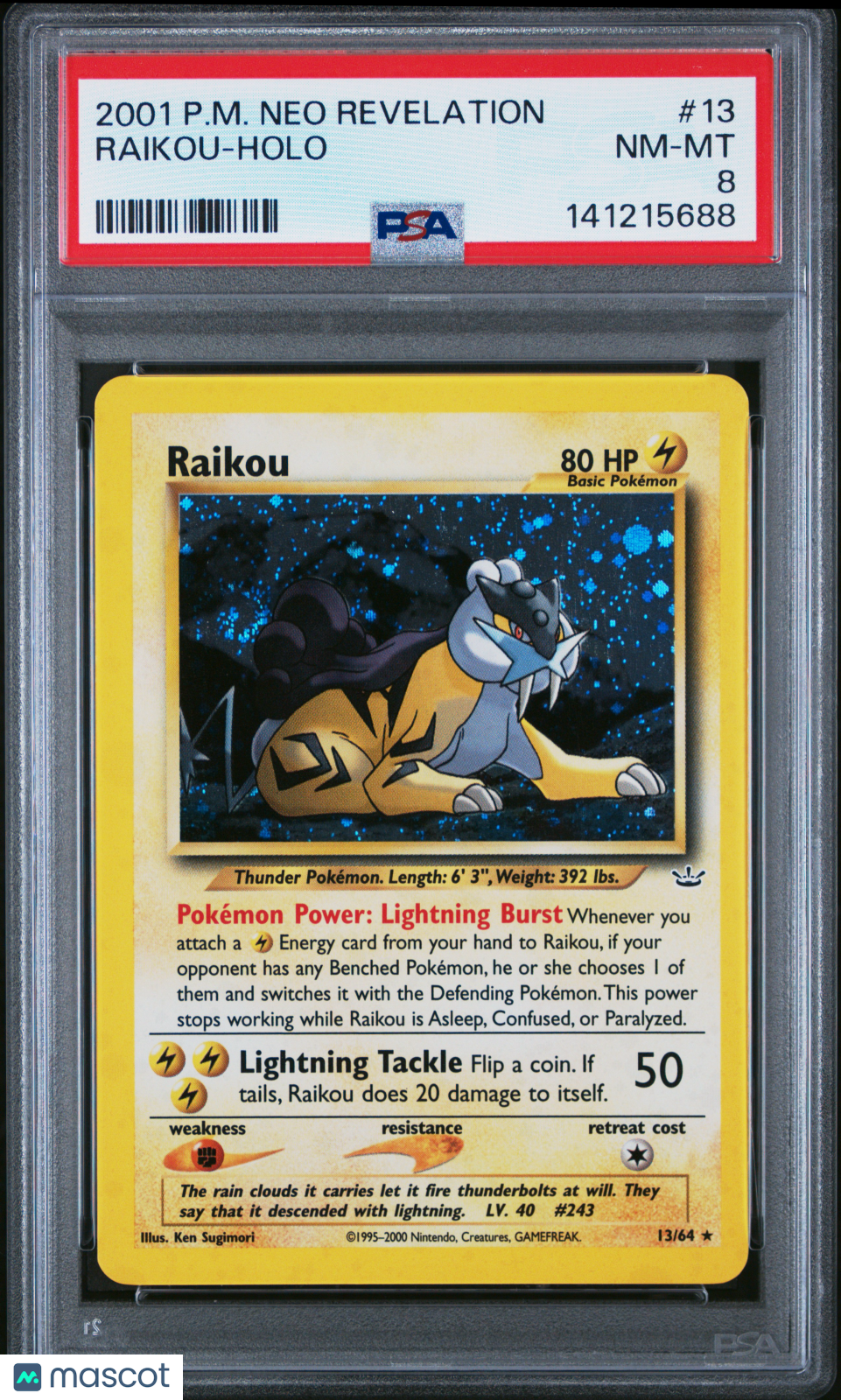 2001 Pokemon Neo Revelation Raikou #13 PSA 8