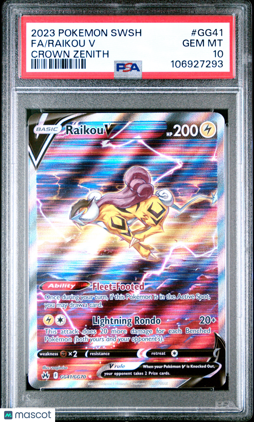 2023 Pokemon Sword And Shield Crown Zenith Raikou V #GG41 Crown Zenith Fa PSA 10