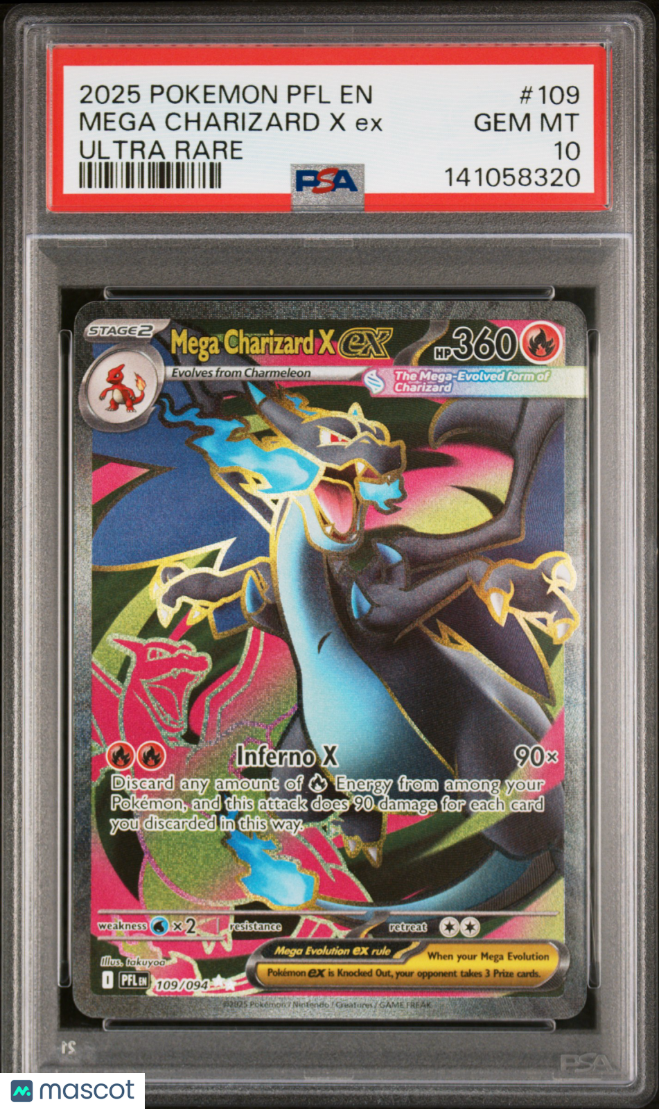 2025 Pokemon PFL EN-Phantasmal Flames Mega Charizard X EX #109 Ultra Rare PSA 10
