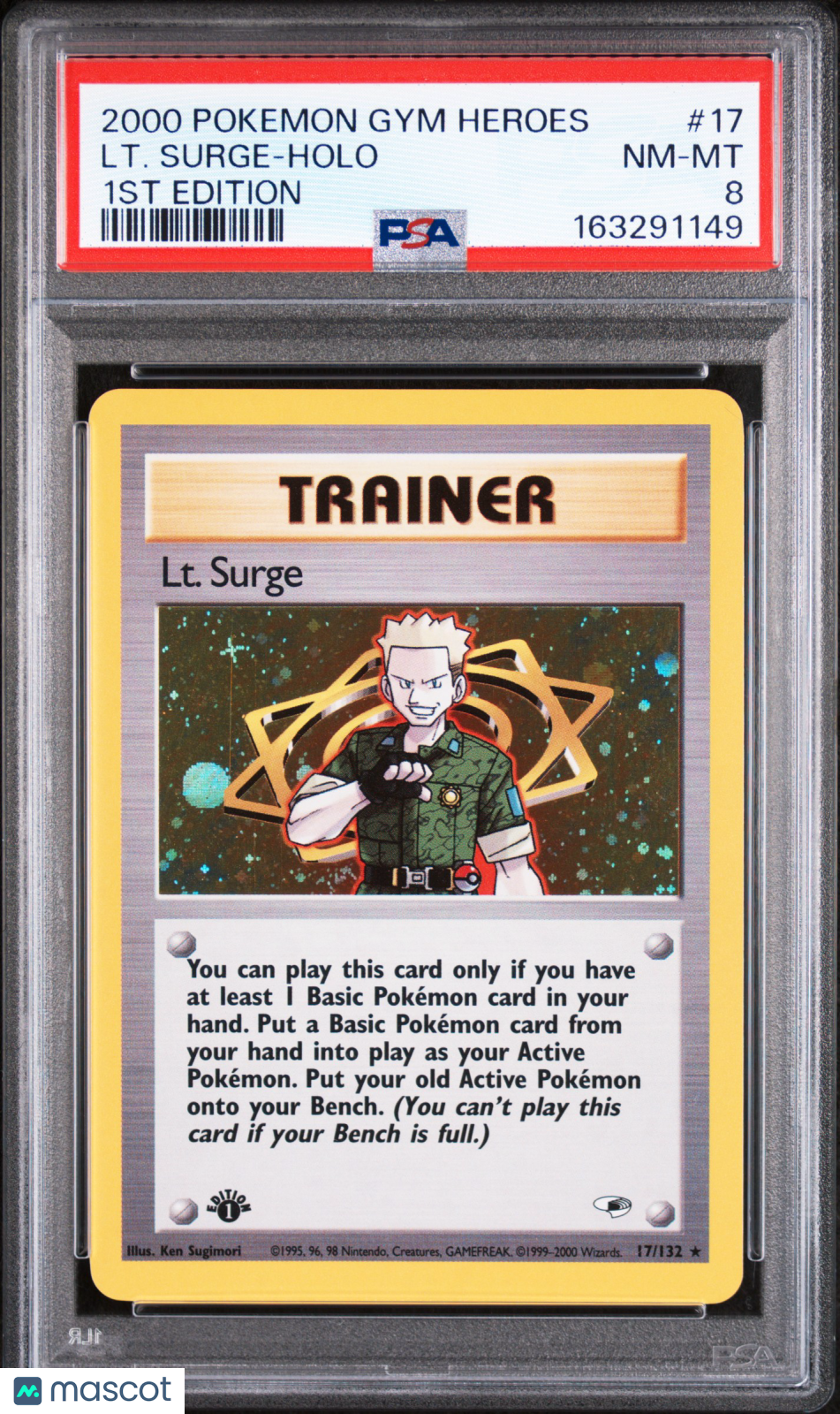 2000 Pokemon Gym Heroes LT. Surge #17 1st Edition PSA 8