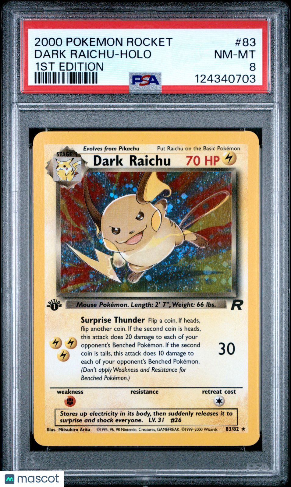 2000 Pokemon Rocket Dark Raichu #83 1st Edition PSA 8