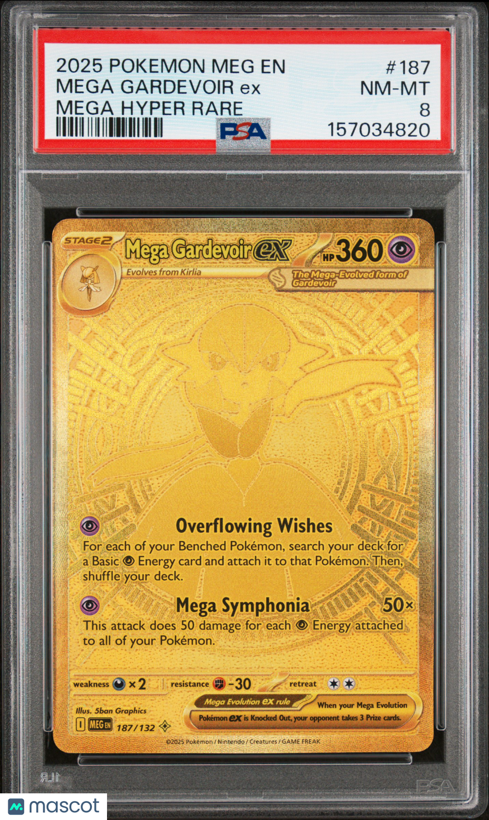 2025 Pokemon Meg EN-Mega Evolution Mega Gardevoir EX #187 Mega Hyper Rare PSA 8