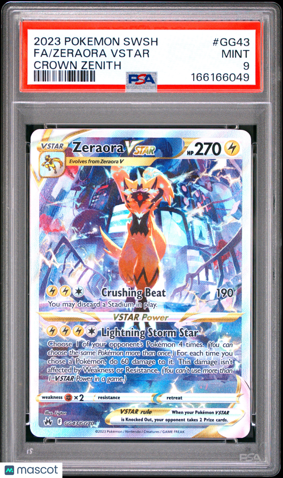 2023 Pokemon Sword And Shield Crown Zenith Zeraora VSTAR #GG43 Crown Zenith Fa PSA 9