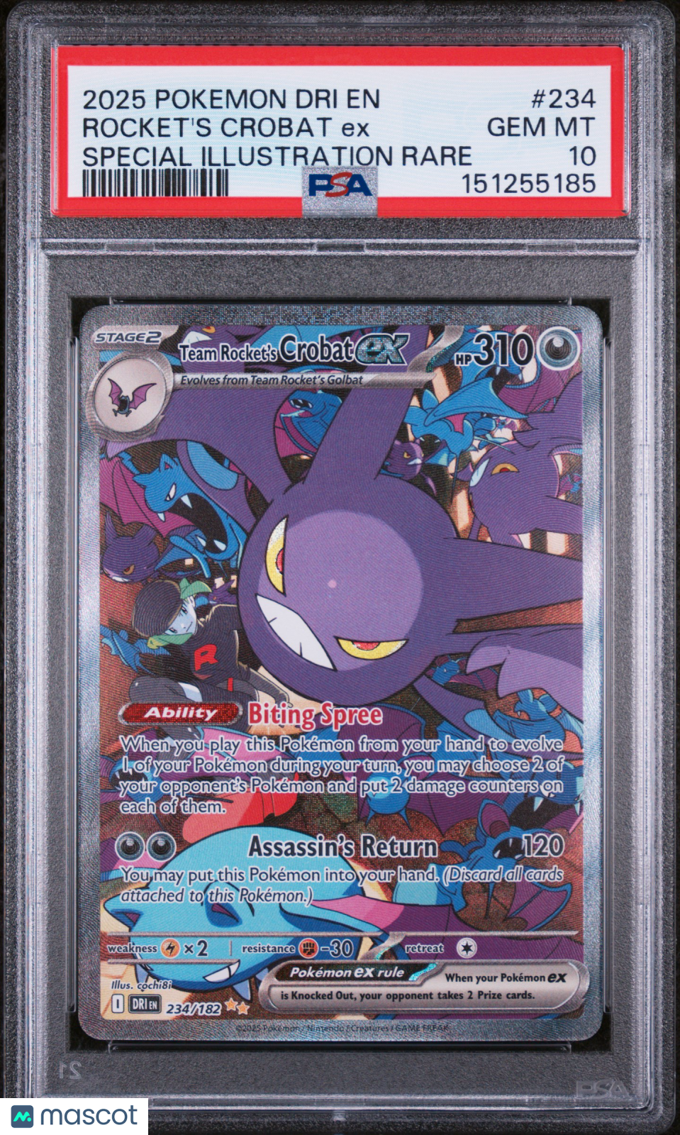 2025 Pokemon Dri EN-Destined Rivals Rocket's Crobat EX #234 Special Illustration Rare PSA 10