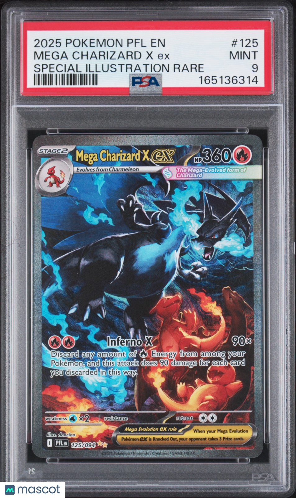 2025 Pokemon PFL EN-Phantasmal Flames Mega Charizard X EX #125 Special Illustration Rare PSA 9