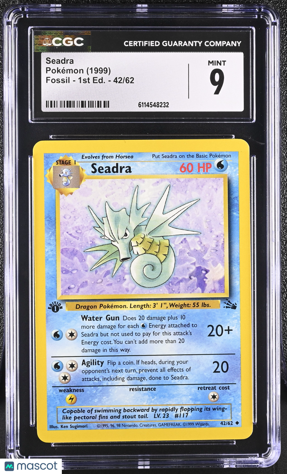 1999 Pokemon Seadra #42/62 1st Edition CGC 9