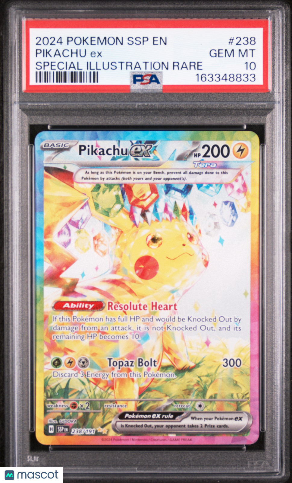2024 Pokemon SSP EN-Surging Sparks Pikachu EX #238 Special Illustration Rare PSA 10
