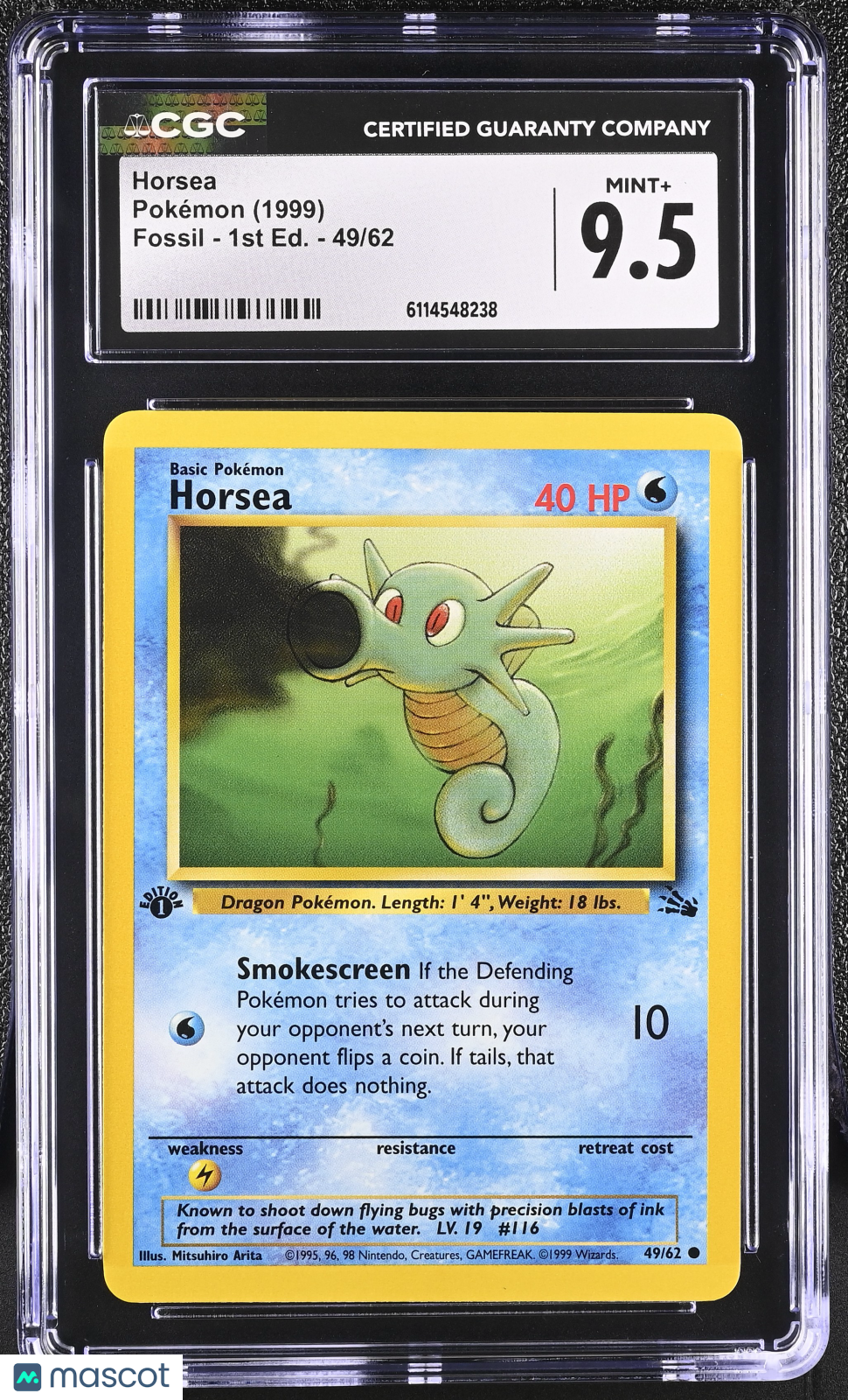1999 Pokemon Horsea #49/62 49/62 1st Edition CGC 9.5