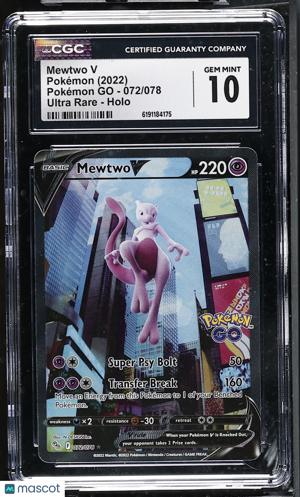 2022 Pokemon Mewtwo V #072/078 Ultra Rare CGC 10