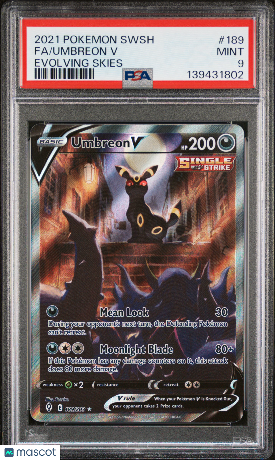 2021 Pokemon Sword & Shield Evolving Skies Umbreon V #189 Fa Evolving Skies PSA 9