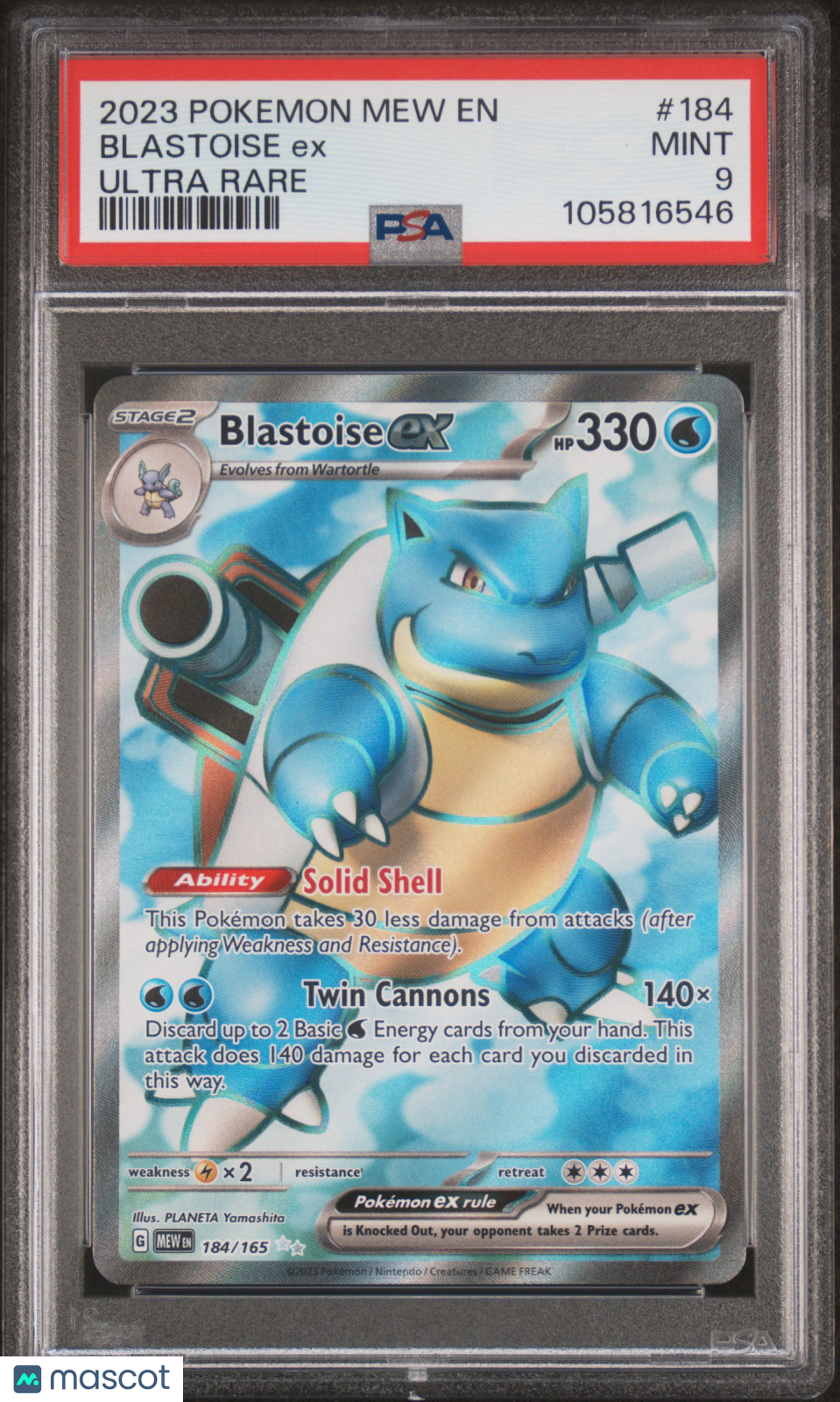 2023 Pokemon Mew EN-151 Blastoise EX #184 Ultra Rare PSA 9