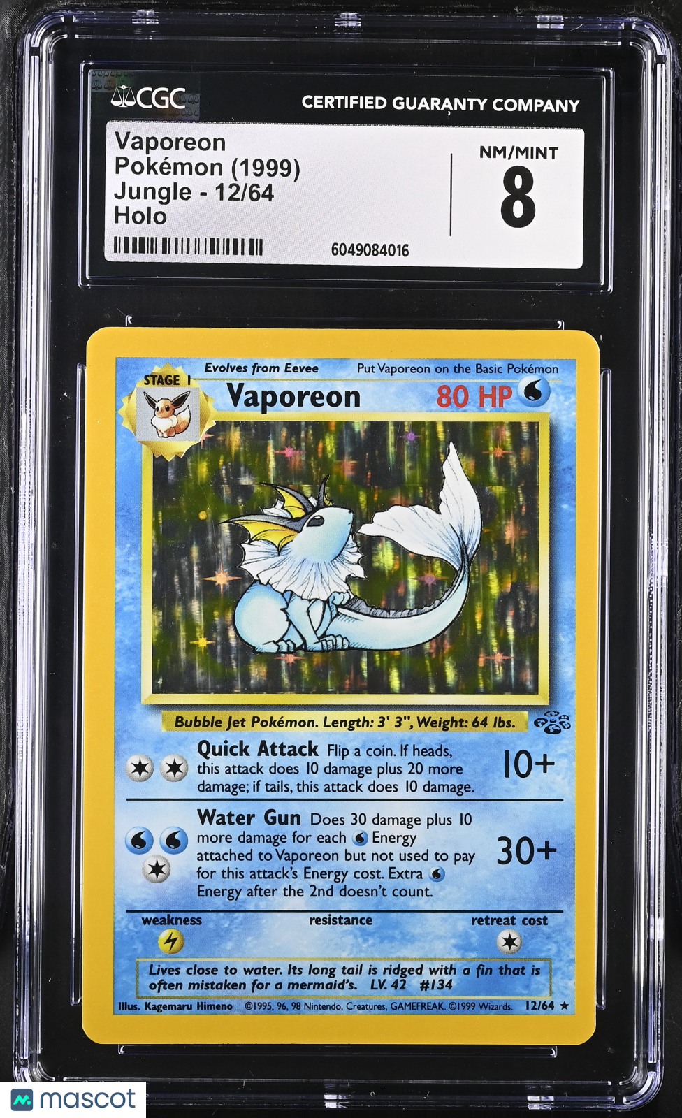 1999 Pokemon Vaporeon #12/64 CGC 8
