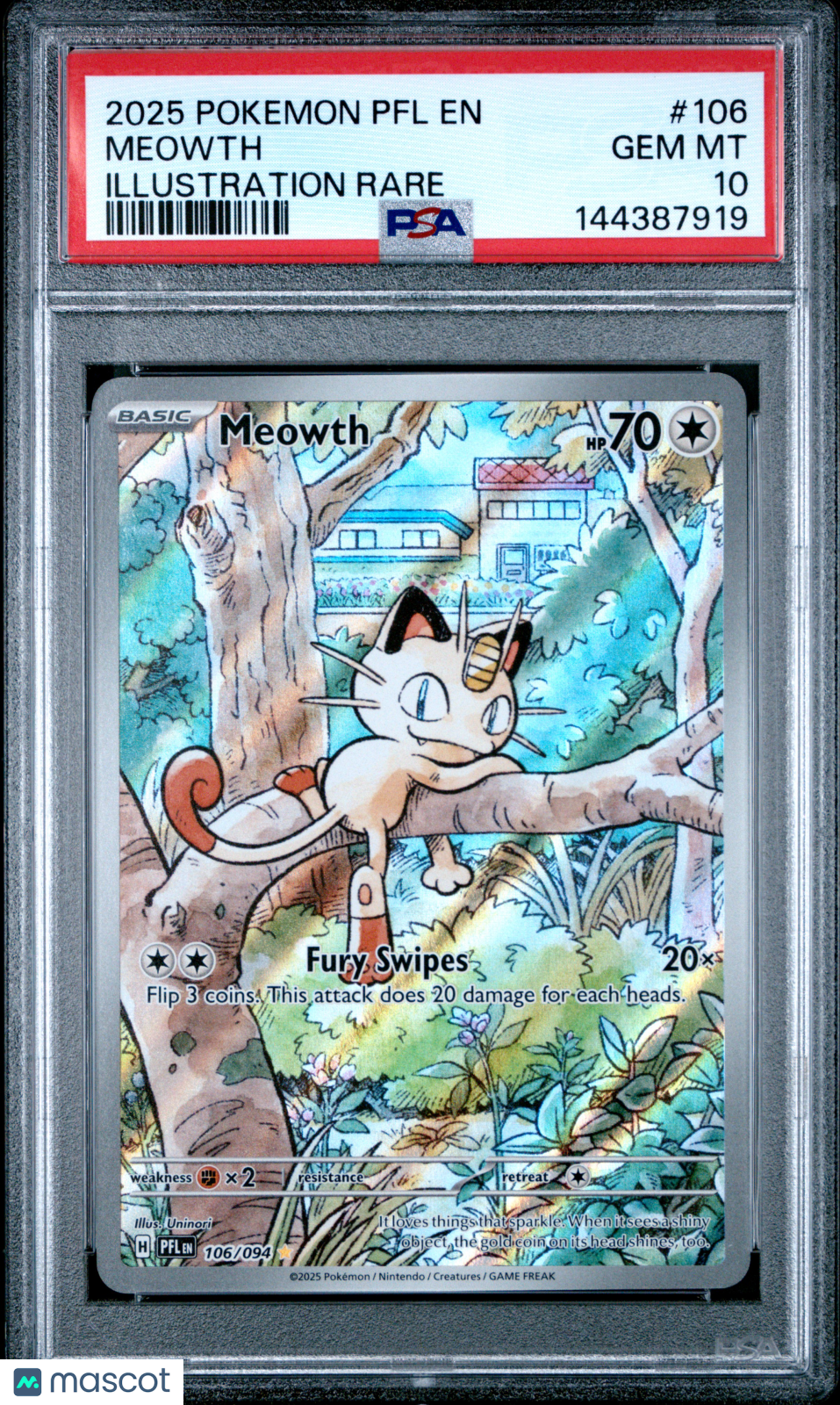 2025 Pokemon PFL EN-Phantasmal Flames Meowth #106 Illustration Rare PSA 10