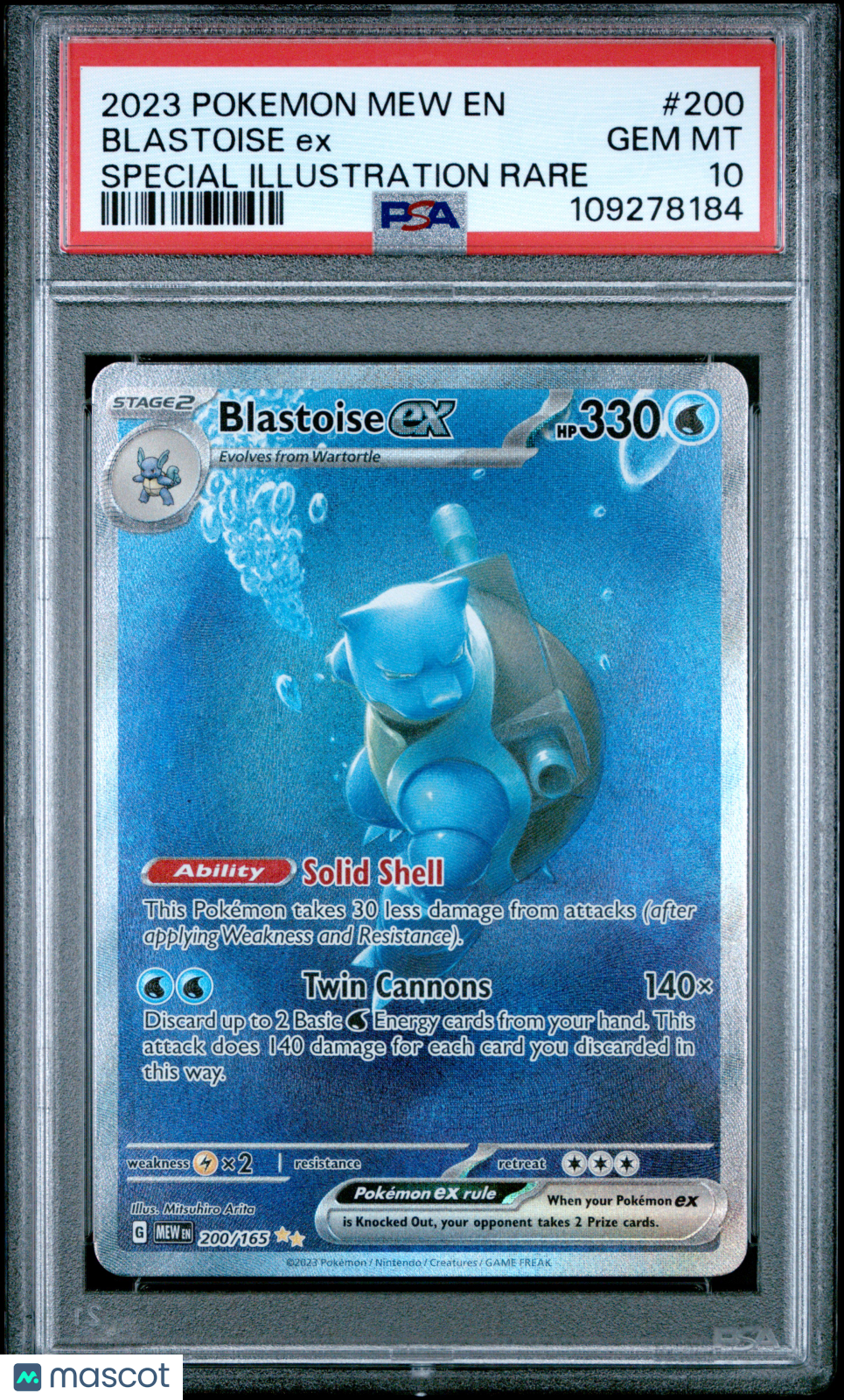 2023 Pokemon Mew EN-151 Blastoise EX #200 Special Illustration Rare PSA 10