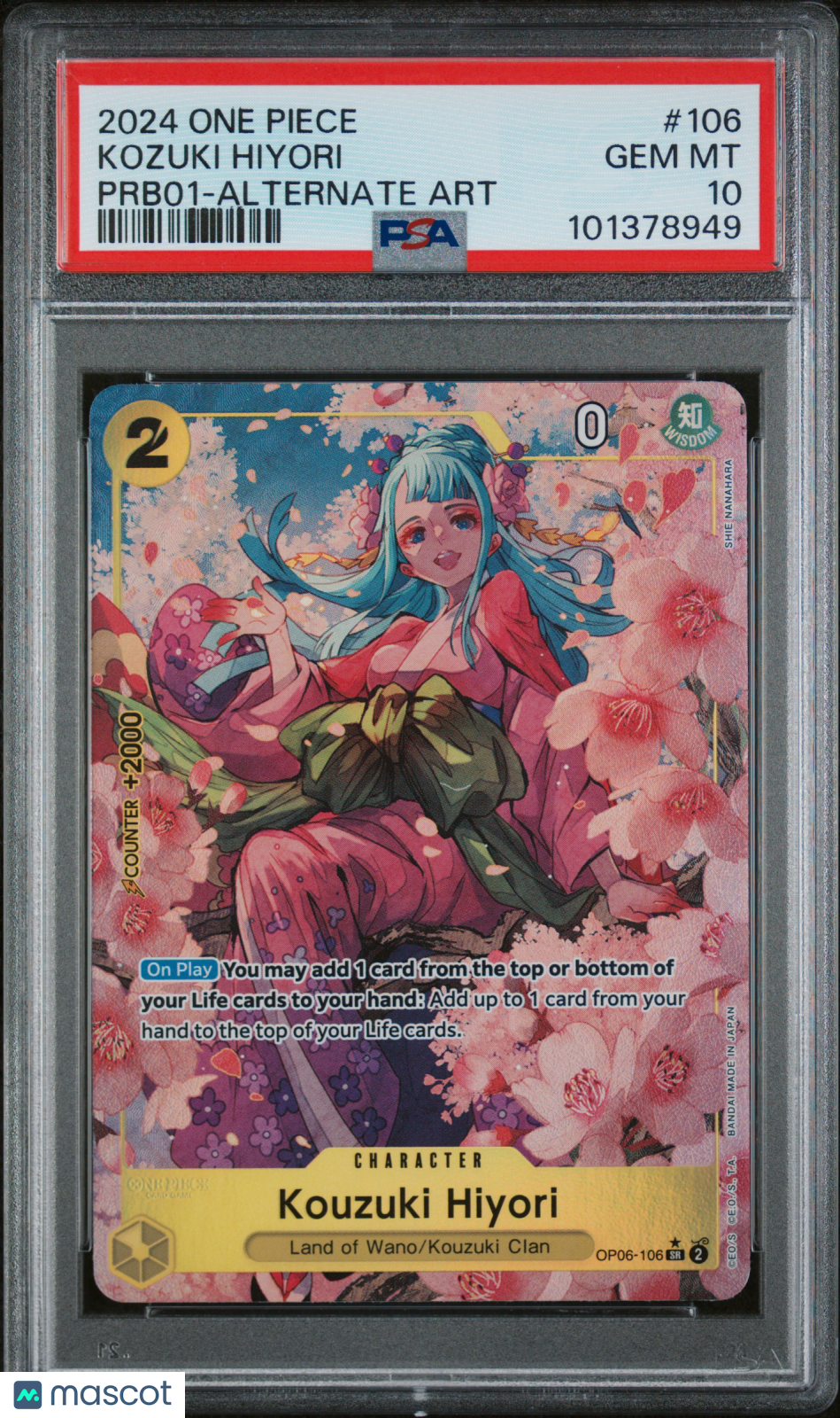 2024 One Piece Prb01-Premium Booster -One Piece Card The Best- Kozuki Hiyori #106 Alternate Art PSA 10