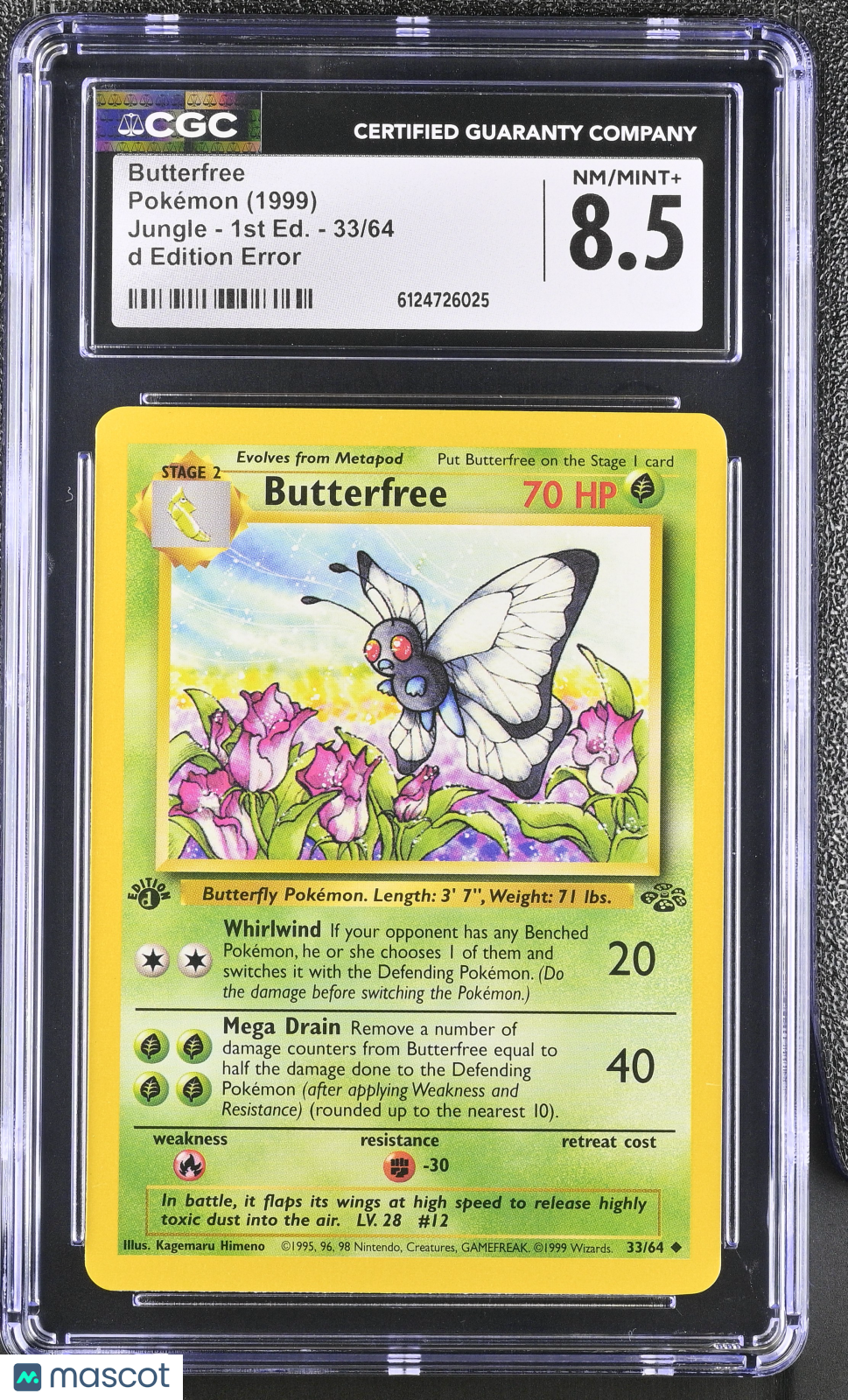 1999 Pokemon Butterfree #33/64 1st Edition CGC 8.5