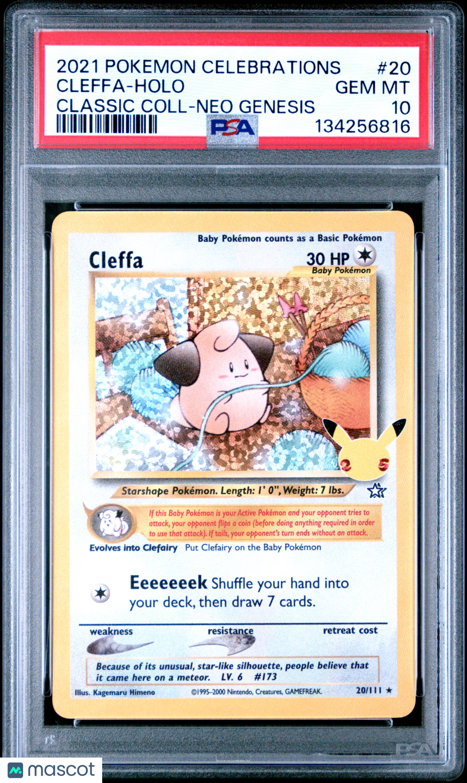 2021 Pokemon Celebrations Classic Collection Cleffa #20 Classic Coll-Neo Genesis PSA 10