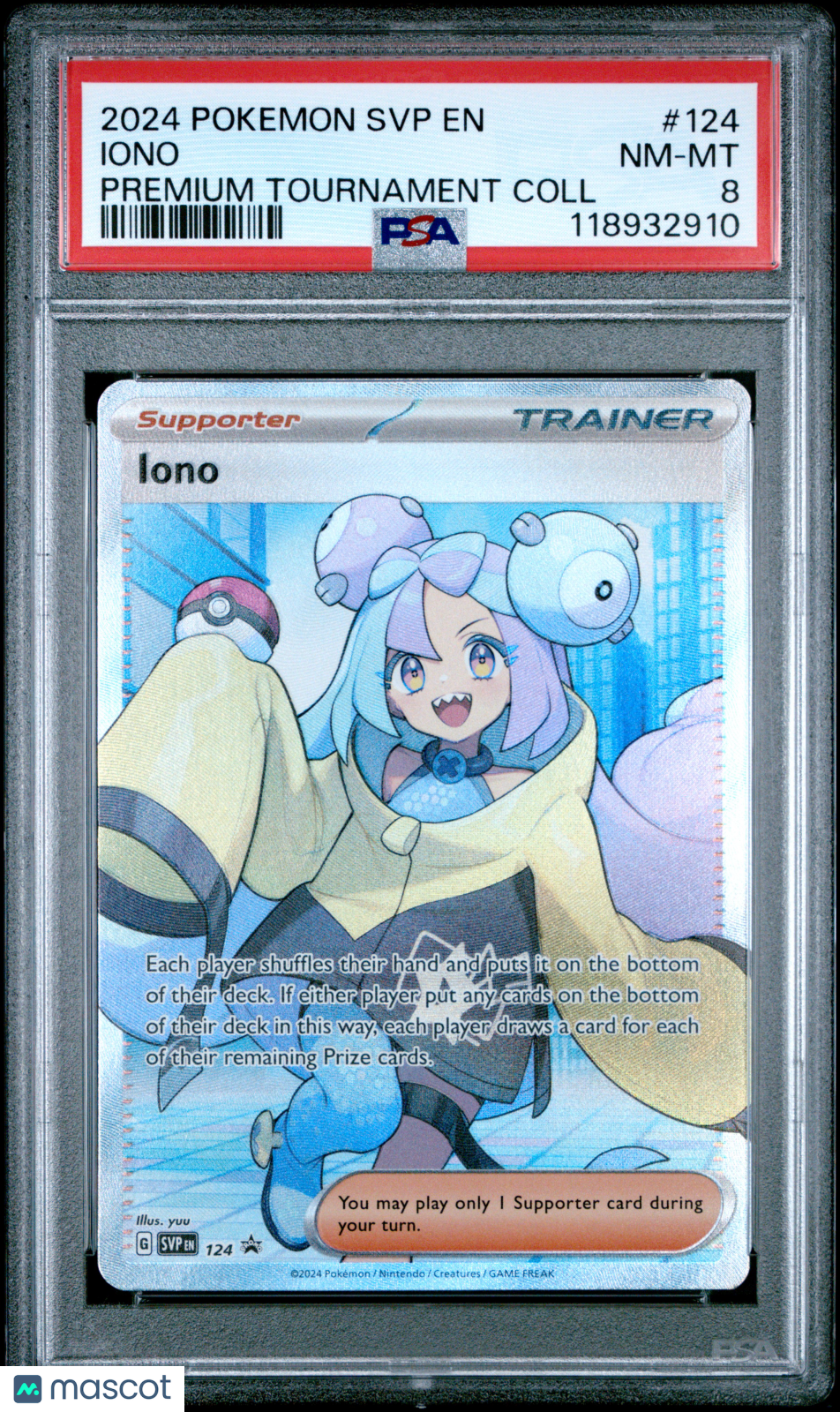 2024 Pokemon SVP EN-SV Black Star Promo Iono #124 Premium Tournament Coll PSA 8