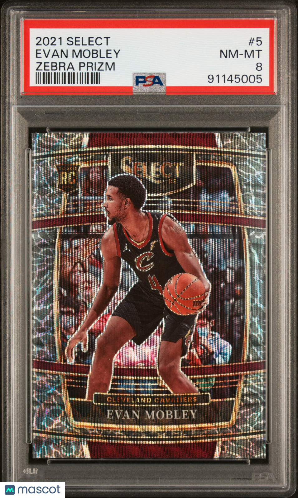 2021 Panini Select Evan Mobley #5 Zebra Prizm PSA 8