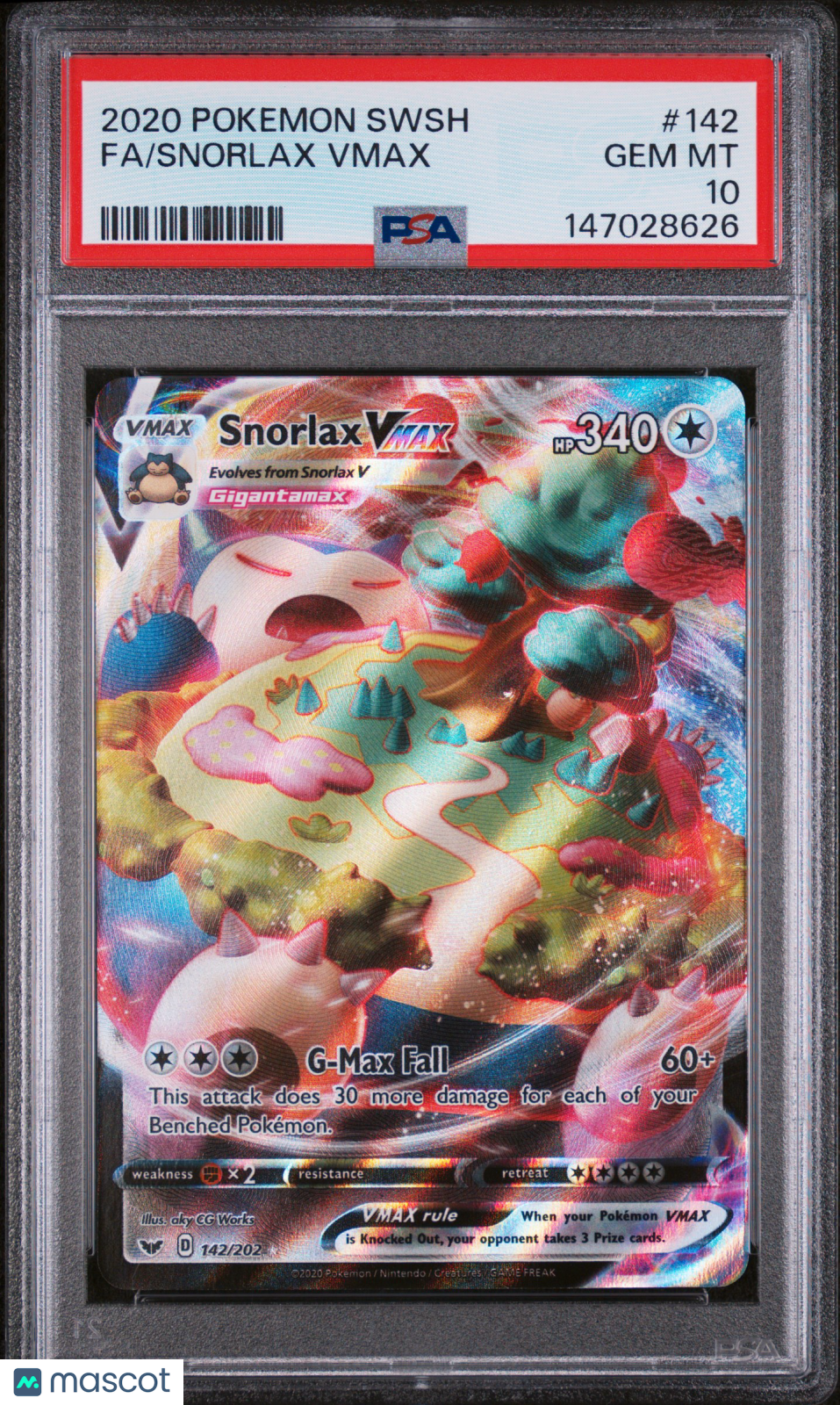 2020 Pokemon Sword & Shield Snorlax VMAX #142 Fa PSA 10