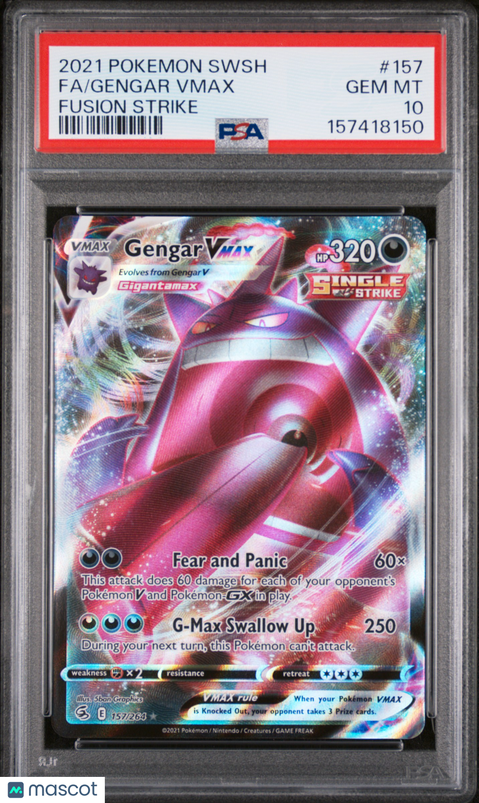 2021 Pokemon Sword & Shield Fusion Strike Gengar VMAX #157 Fusion Strike Fa PSA 10