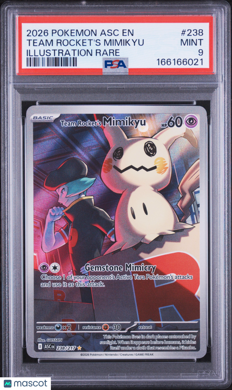 2026 Pokemon Asc EN-Ascended Heroes Team Rocket's Mimikyu #238 Illustration Rare PSA 9