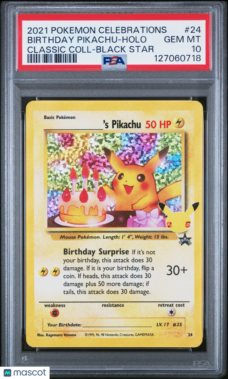 2021 Pokemon Celebrations Classic Collection Birthday Pikachu #24 Classic Coll-Black Star PSA 10