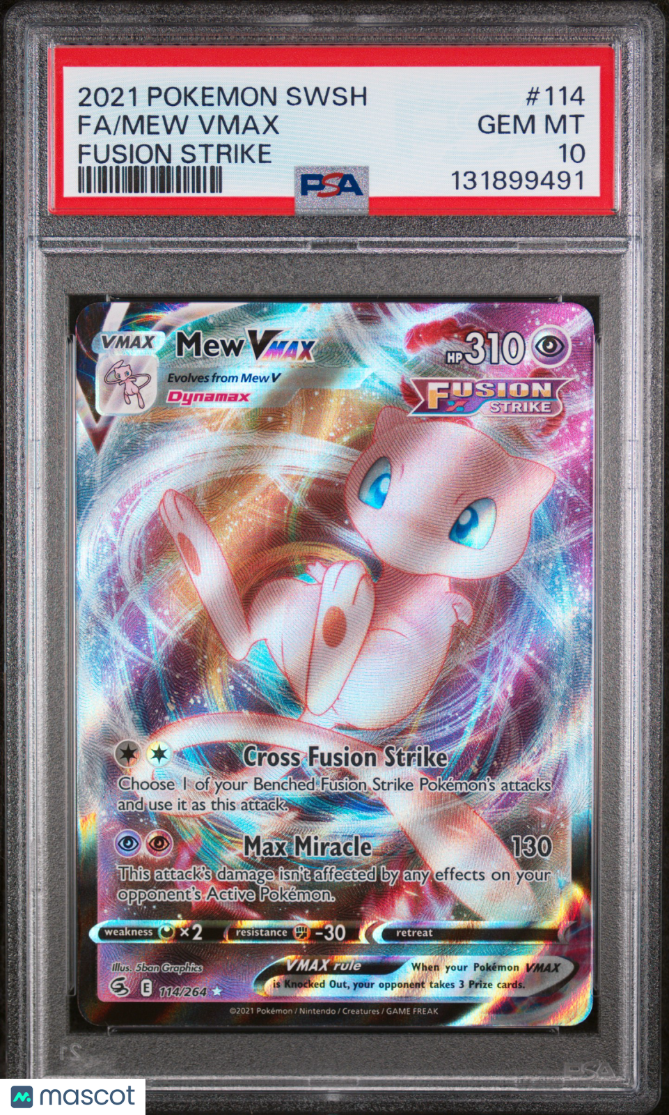 2021 Pokemon Sword & Shield Fusion Strike Mew VMAX #114 Fa Fusion Strike PSA 10