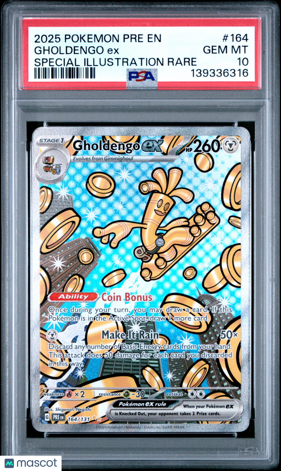 2025 Pokemon Pre EN-Prismatic Evolutions Gholdengo EX #164 Special Illustration Rare PSA 10