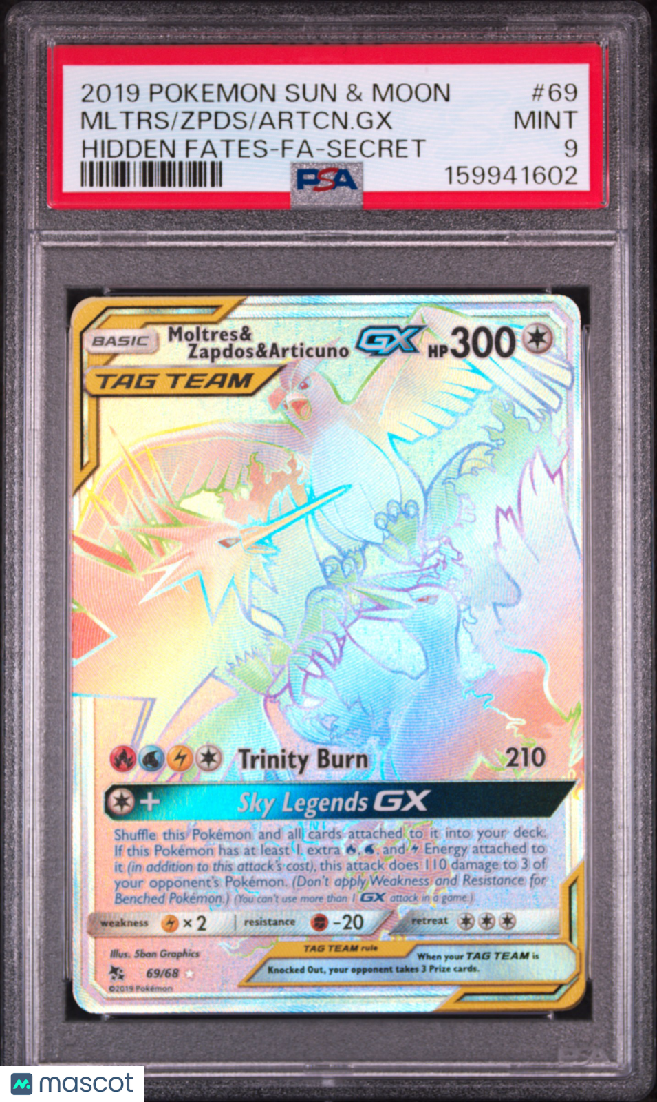 2019 Pokemon Sun & Moon Hidden Fates Artcn. GX Zpds Mltrs #69 Hidden Fates-Fa-Secret PSA 9
