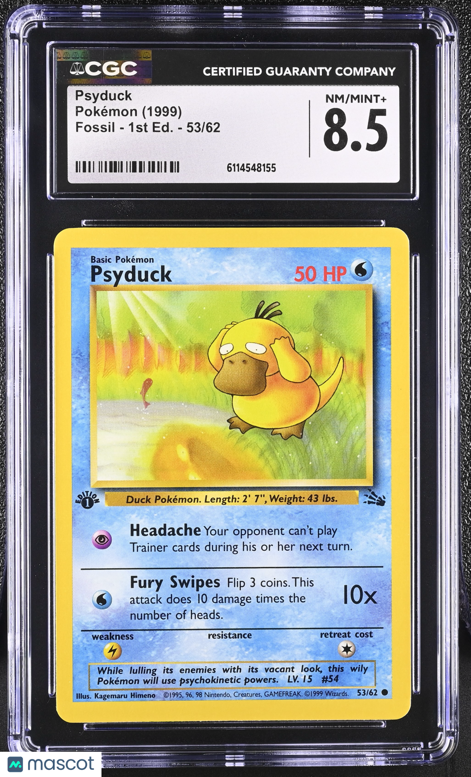 1999 Pokemon Psyduck #53/62 53/62 1st Edition CGC 8.5