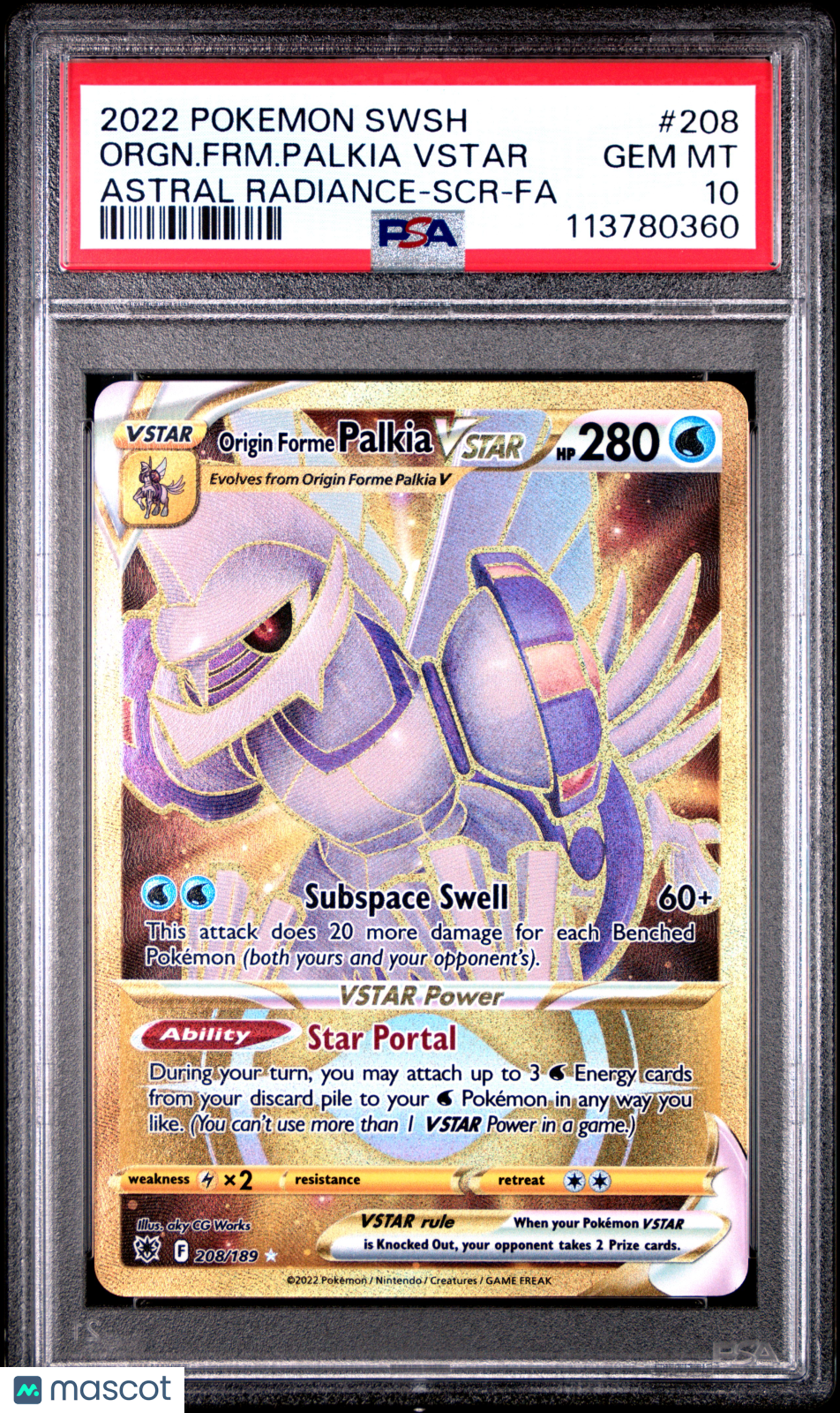 2022 Pokemon Sword & Shield Astral Radiance Orgn. FRM. Palkia VSTAR #208 Astral Radiance-SCR-Fa PSA 10