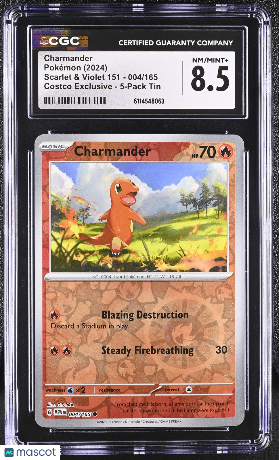 2024 Pokemon Charmander #004/165 004/165 CGC 8.5